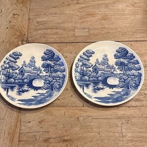 Vintage Blue & White Lakeview Japan Plates – Set of 2